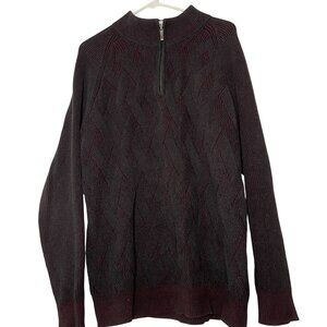 Tommy Bahama Mens Large Gray & Red Cotton Sweater With Half-Zip
